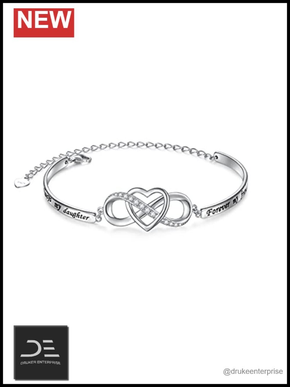 925 Sterling Silver Infinity Love Heart Bracelet Adjustable Inspirational